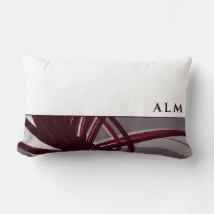 Gray & Wine Artistic Abstract White Monogram Lumbar Pillow
