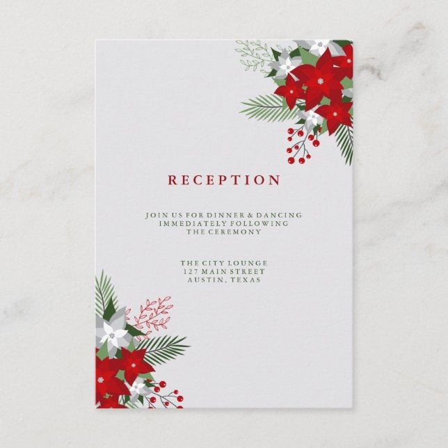 Gray Winter Holiday Mason Jar Wedding Reception Enclosure Card (Front)