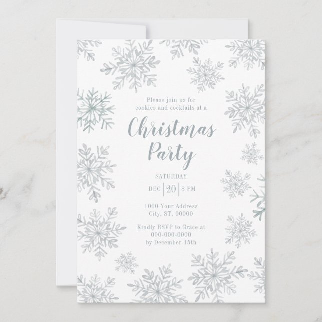 Gray Winter Snowflake Christmas Holiday Party Invitation (Front)