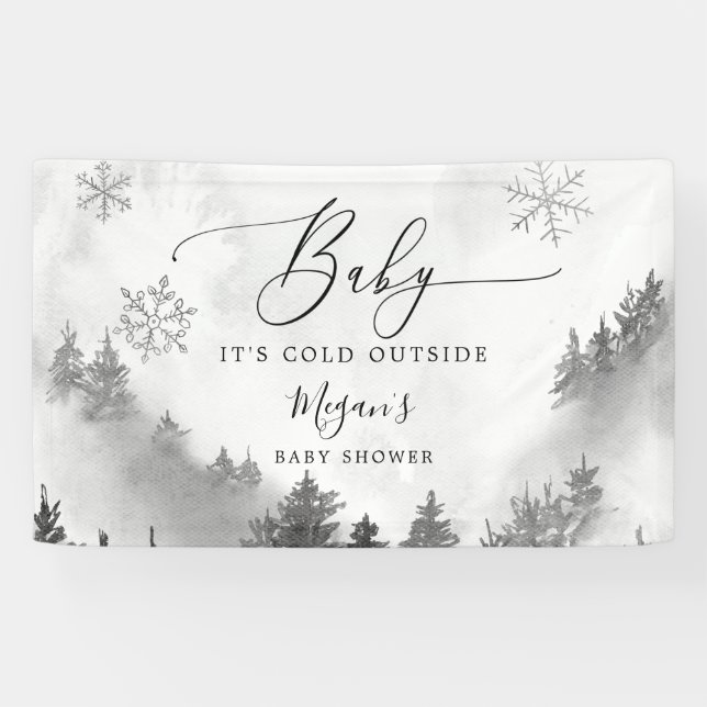Gray Winter Wonderland Baby Shower Banner (Horizontal)