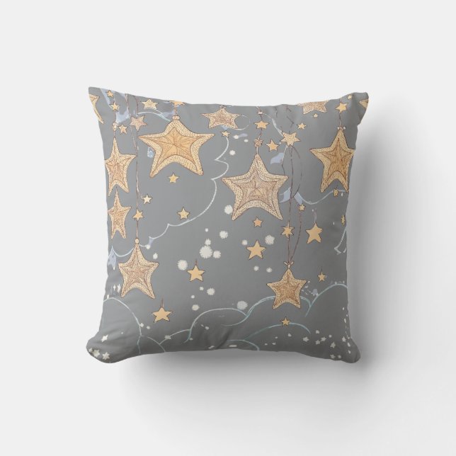 Gray Wish Star Throw Pillow (Front)