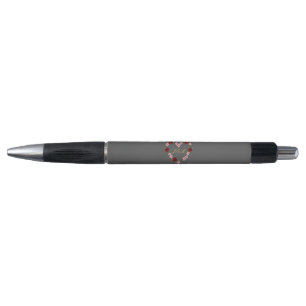 Gray with a pink and red floral heart pen