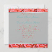 Gray with Coral Pink Roses Monogrammed Invitation (Back)
