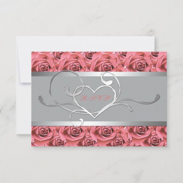 Gray with Coral Roses Reply Card (Front)