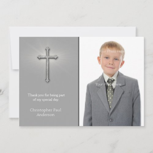 Gray with Cross Religious Photo Card