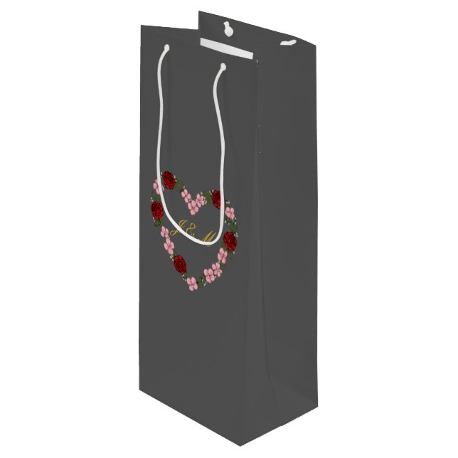 gray with floral crown wine gift bag (Front Angled)