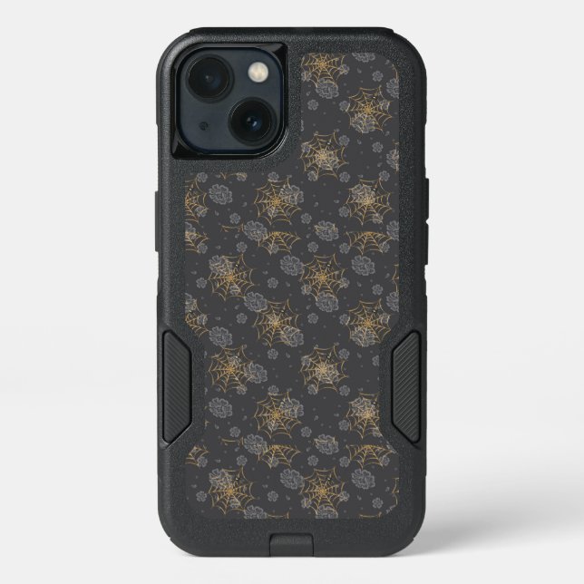 GRAY WITH GOLD HALLOWEEN COBWEBS OTTERBOX iPhone CASE (Back)