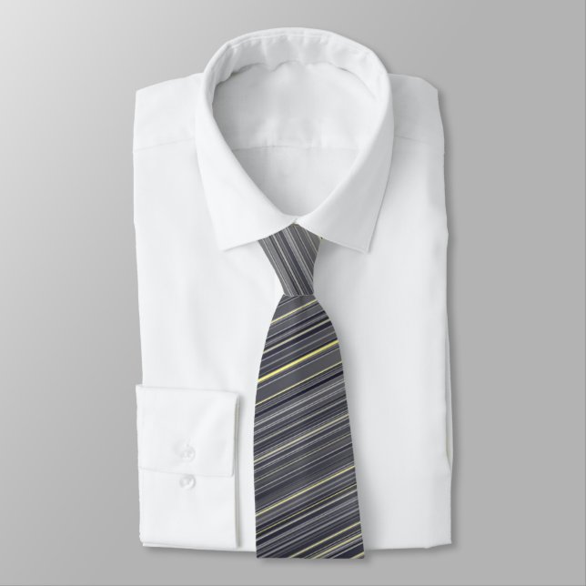 Gray with Hints of Yellow Stripes Neck Tie (Tied)