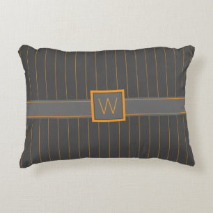 Gray with Orange Pinstripes Accent Pillow