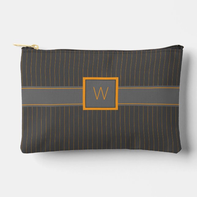 Gray with Orange Pinstripes Accessory Pouch (Front)