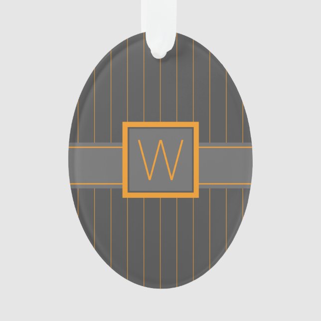 Gray with Orange Pinstripes Acrylic Ornament (Front)