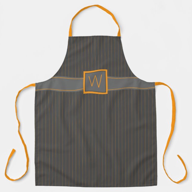 Gray with Orange Pinstripes All-Over Print Apron (Front)