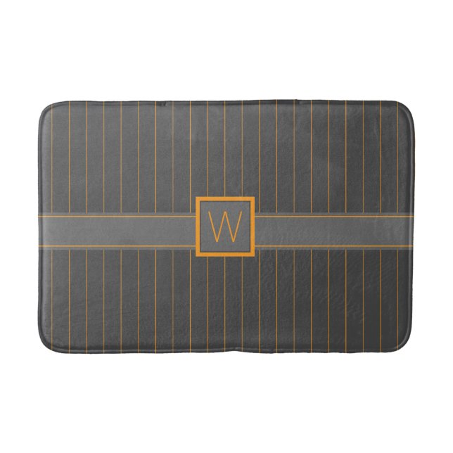 Gray with Orange Pinstripes Bath Mat (Front)