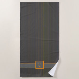 Gray with Orange Pinstripes Beach Towel