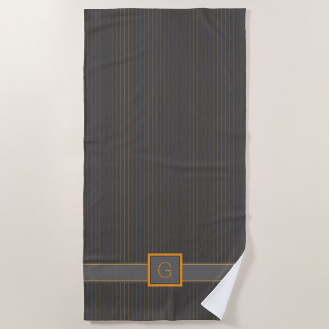 Gray with Orange Pinstripes Beach Towel (Front)
