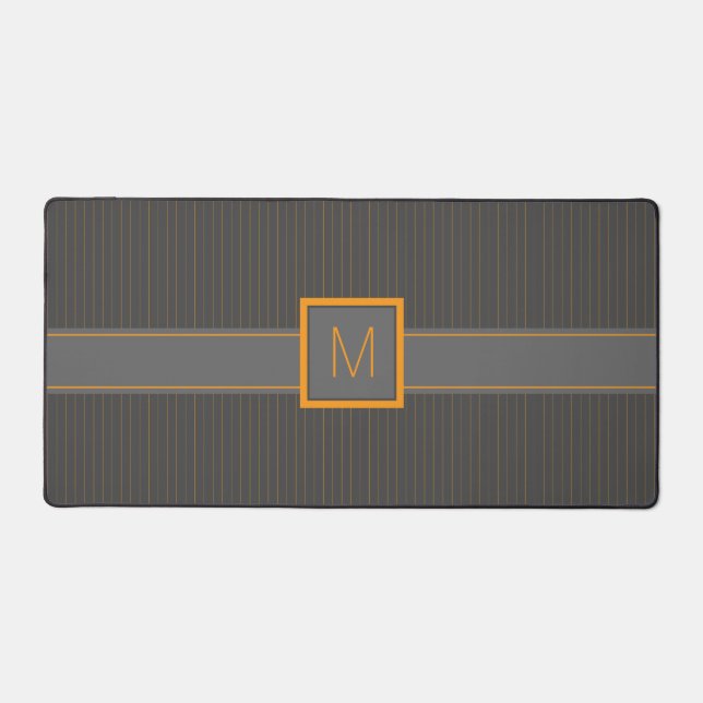 Gray with Orange Pinstripes Desk Mat (Front)