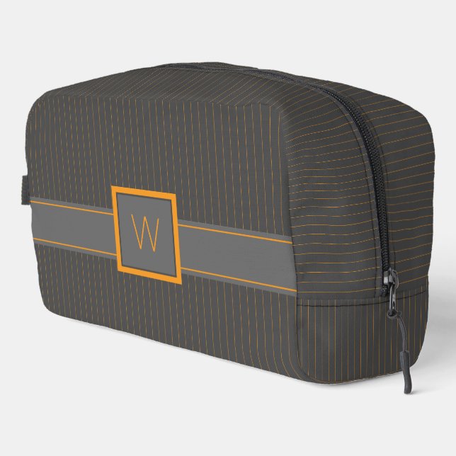 Gray with Orange Pinstripes Dopp Kit (Right Corner)