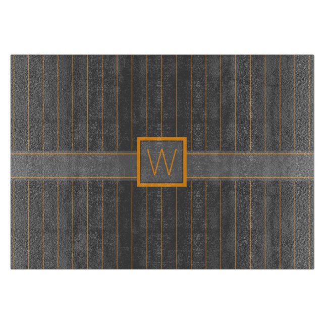 Gray with Orange Pinstripes Glass Cutting Board (Front)