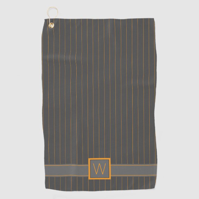 Gray with Orange Pinstripes Golf Towel (Front)