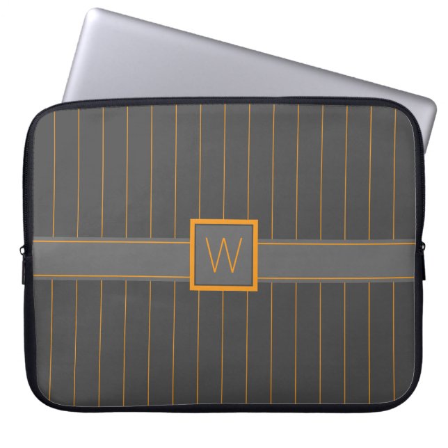 Gray with Orange Pinstripes Laptop Sleeve (Front)