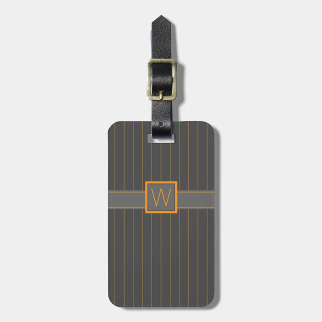Gray with Orange Pinstripes Luggage Tag (Front Vertical)