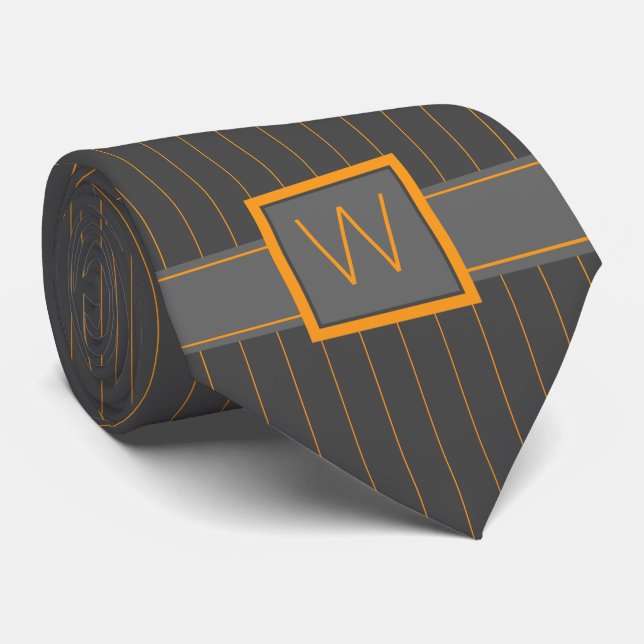 Gray with Orange Pinstripes Men's Neck Tie (Rolled)