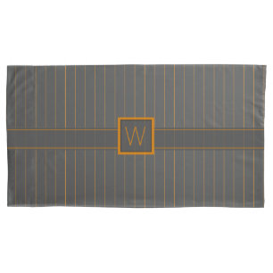 Gray with Orange Pinstripes Pillow Case