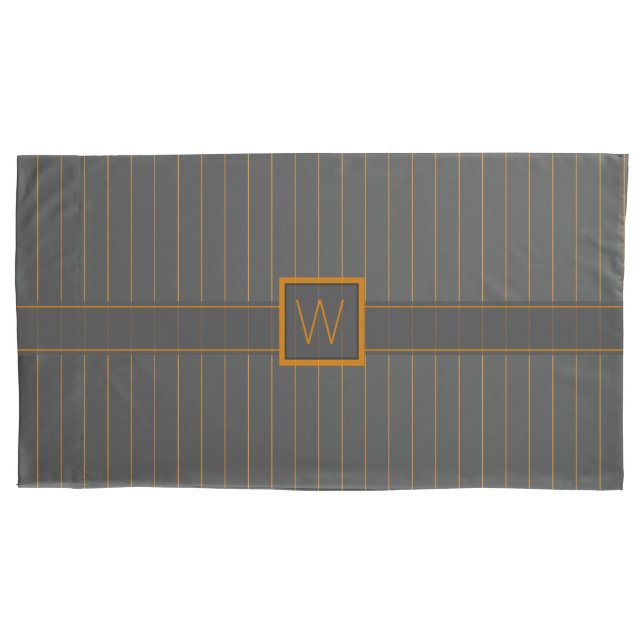 Gray with Orange Pinstripes Pillow Case (Front)