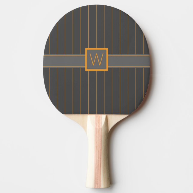 Gray with Orange Pinstripes Ping Pong Paddle (Front)