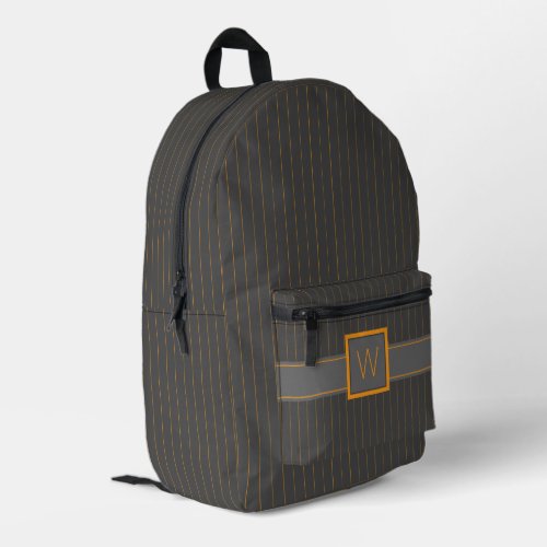 Gray with Orange Pinstripes Printed Backpack