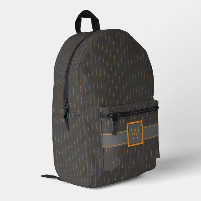 Gray with Orange Pinstripes Printed Backpack (Back Corner Left)