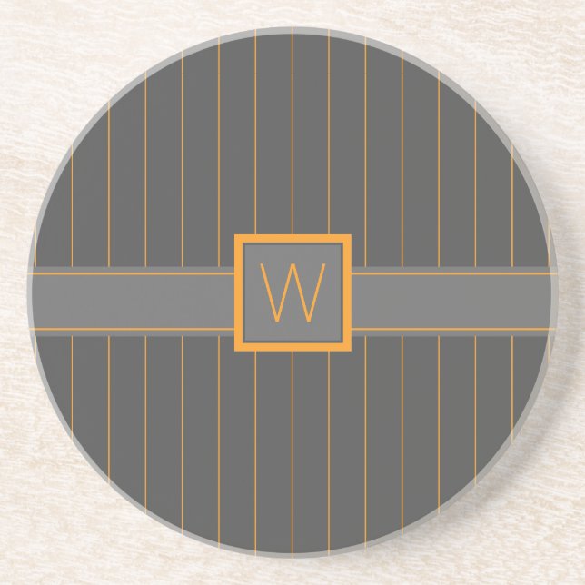 Gray with Orange Pinstripes Sandstone Coaster (Front)