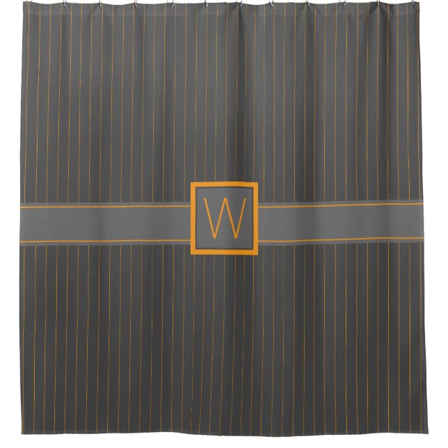 Gray with Orange Pinstripes Shower Curtain (Front)