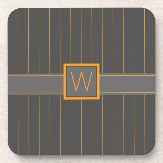 Gray with Orange Pinstripes Square Coaster (Front)