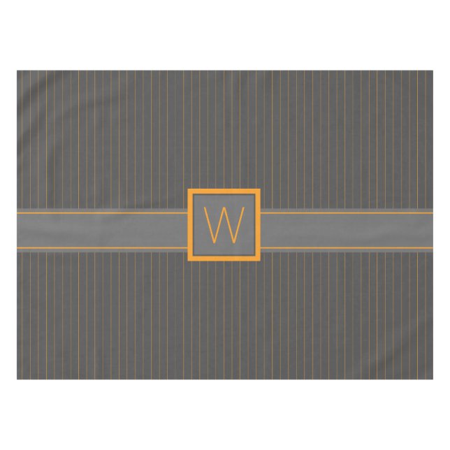 Gray with Orange Pinstripes Tablecloth (Front (Horizontal))