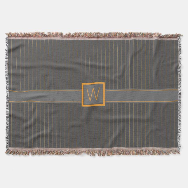 Gray with Orange Pinstripes Throw Blanket (Front)