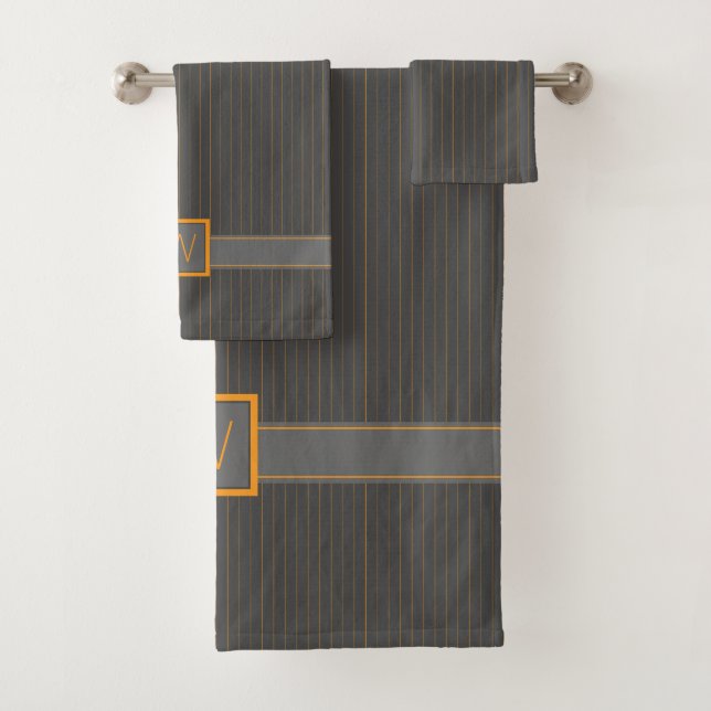 Gray with Orange Pinstripes Towel Set (Insitu)