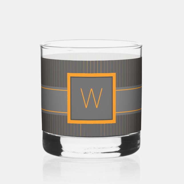 Gray with Orange Pinstripes Whiskey Glass (Front)