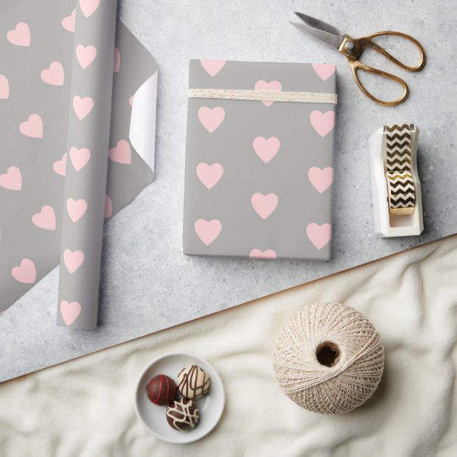 Gray with pink hearts wrapping paper (Crafts)