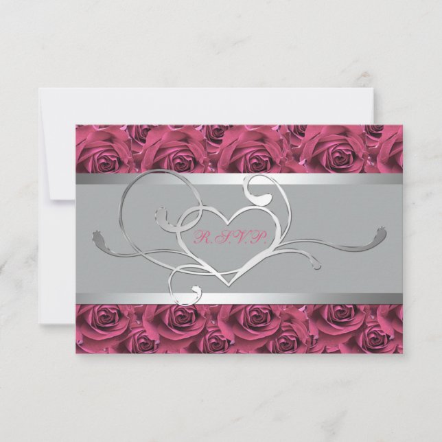 Gray with Pink Roses Reply Card (Front)