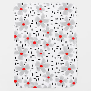 gray with red flowers on white background retro baby blanket