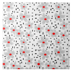 gray with red flowers on white background retro ceramic tile