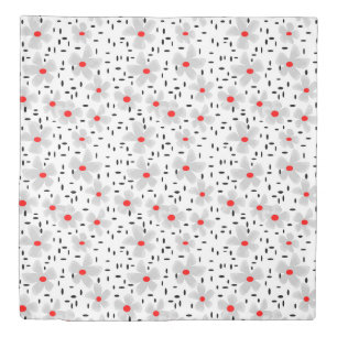 gray with red flowers on white background retro duvet cover