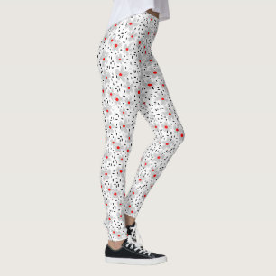 gray with red flowers on white background retro leggings