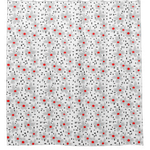 gray with red flowers on white background retro shower curtain