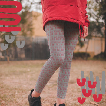Gray With Red Geometric Pattern Leggings by Gingezel at Zazzle