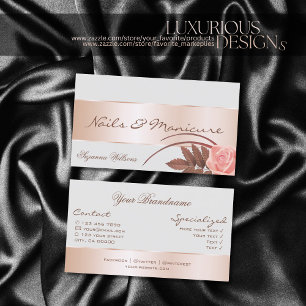 Gray with Rose Gold Decor and Gorgeous Cute Flower Business Card