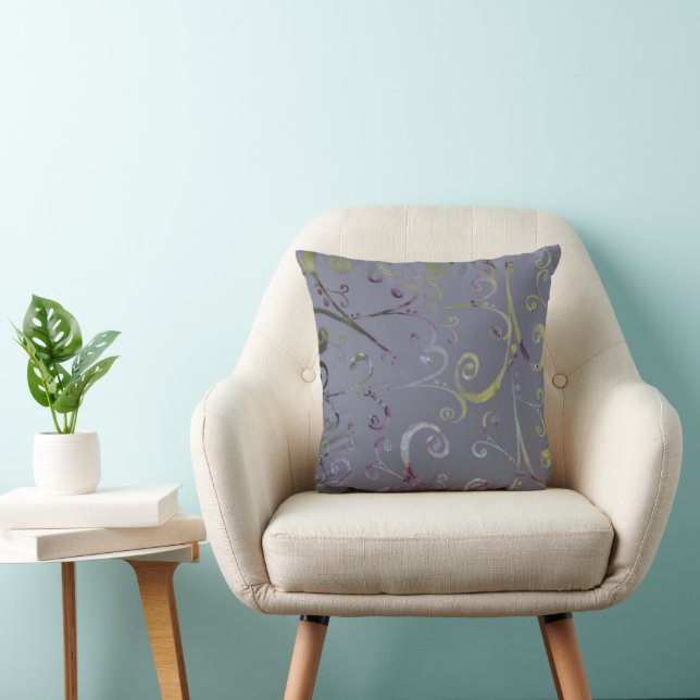 Gray with Scrolls Throw Pillow (Chair)