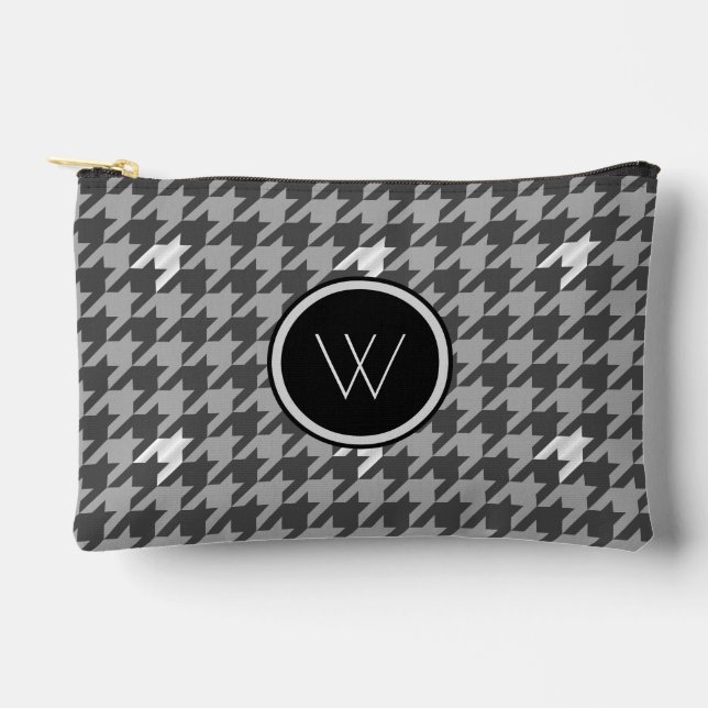 Gray with Silver Accent Houndstooth Accessory Pouch (Front)