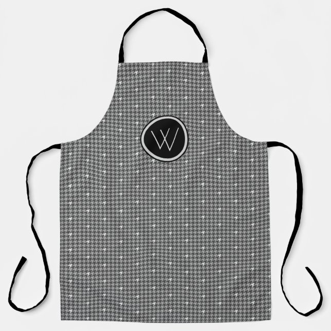 Gray with Silver Accent Houndstooth Apron (Front)